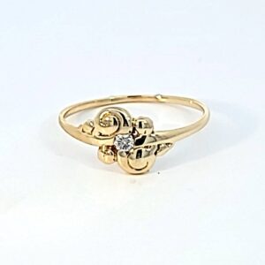Gold Ornate Handcrafted Dainty Ring with Diamond