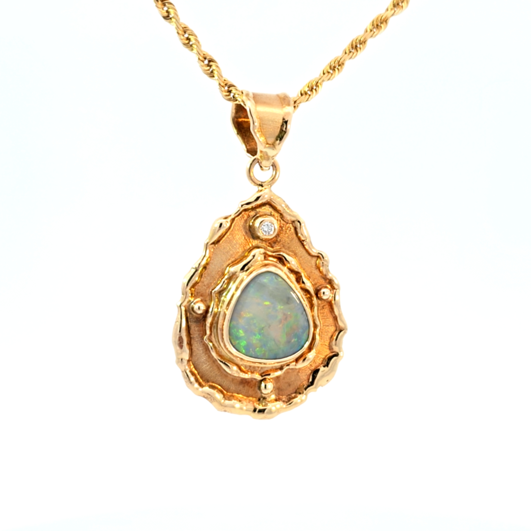Yellow Gold Opal & Diamond Necklace
