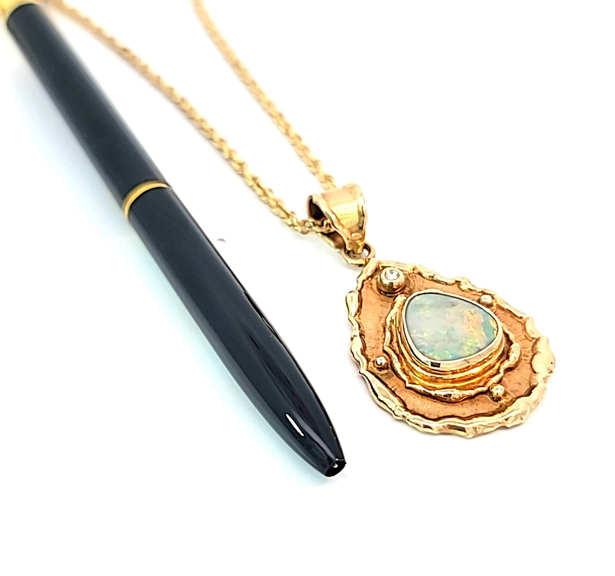 Yellow Gold Opal & Diamond Necklace - Image 2