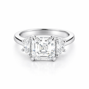 Asscher Cut Lab Grown Diamond Ring with Half Moon Accents