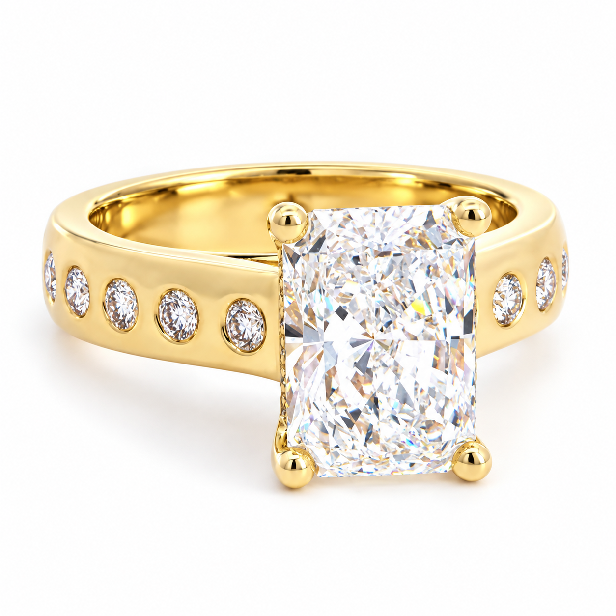 Gold 3 Carat Lab-Grown Diamond Elongated Cushion Cut Heavy Band Ring