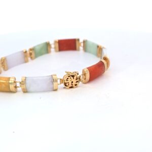 Yellow Gold Vintage Multicolored Jade Bracelet